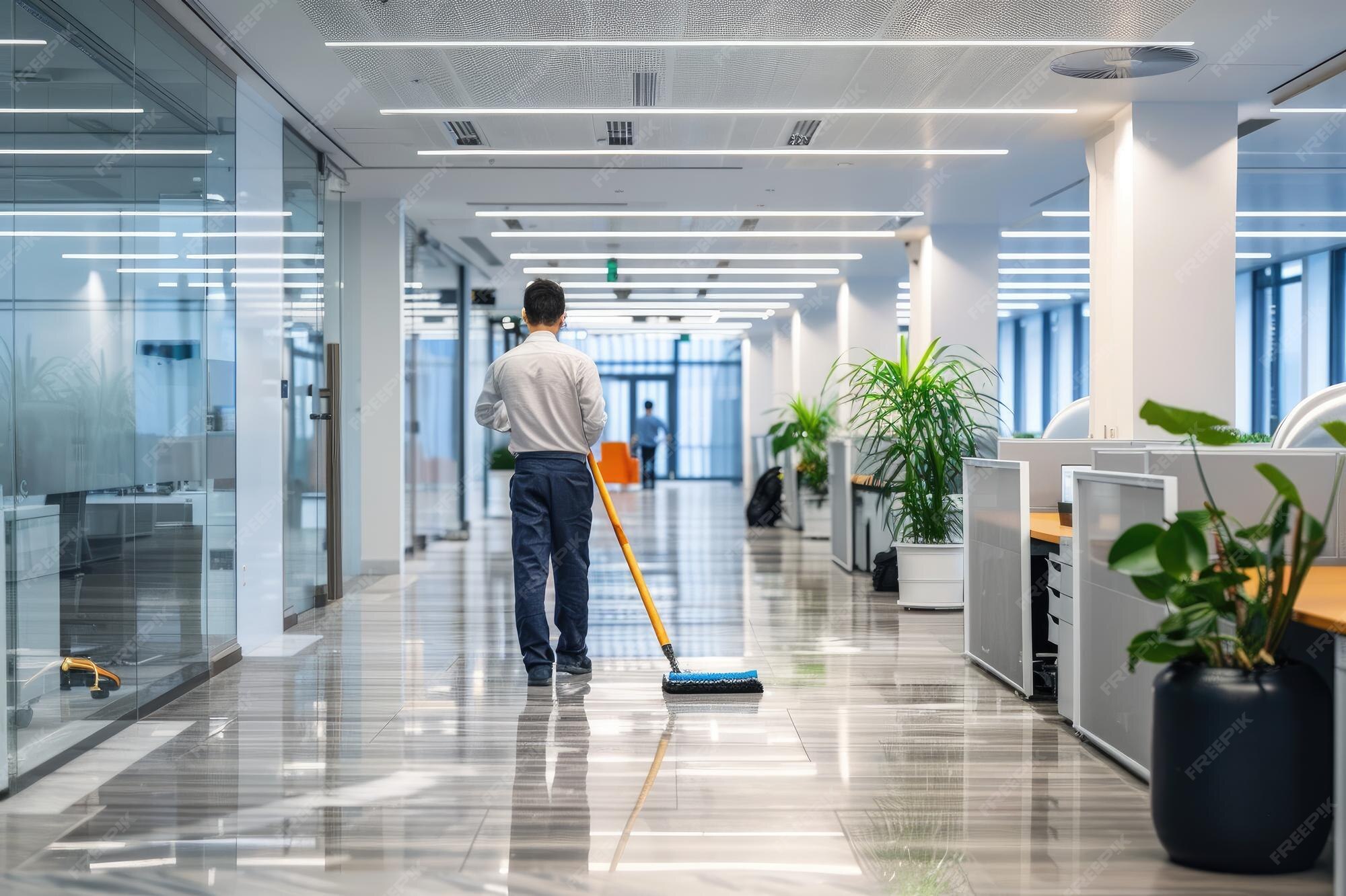 Professional cleaner mopping office floor in Southwestern PA